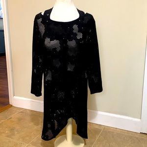 Clara Sun Woo Tunic Top Swim Cover Women’s M Black Mesh racerback 3/4 Sleeve